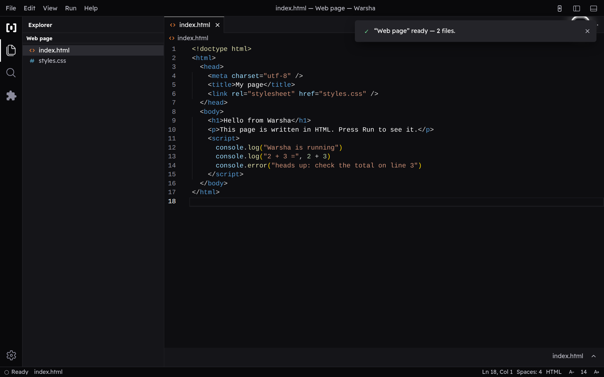 The Run button in the editor tab strip, highlighted.